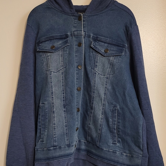DG2 by Diane Gilman Blue Denim Cotton Hoodie Button Up Jacket Plus Size 1x - Picture 1 of 4